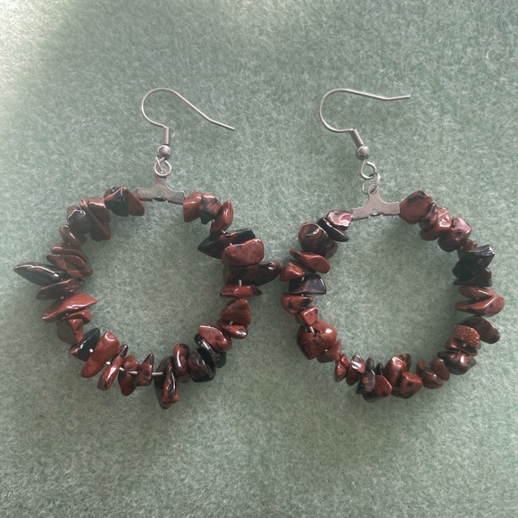 Mahogany Obsidian Stone Hoop Earrings - Picture 1 of 1